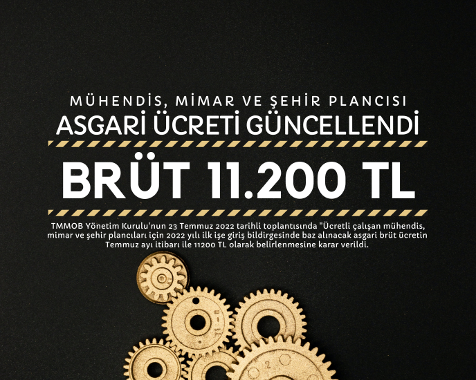 MÜHENDİS, MİMAR VE ŞEHİR PLANCILARI İÇİN 2022 YILI ASGARİ ÜCRETİ TEMMUZ AYI İTİBARI İLE 11200 TL OLARAK GÜNCELLENDİ MÜHENDİS, MİMAR VE ŞEHİR PLANCILARI İÇİN 2022 YILI ASGARİ ÜCRETİ TEMMUZ AYI İTİBARI İLE 11200 TL OLARAK GÜNCELLENDİ